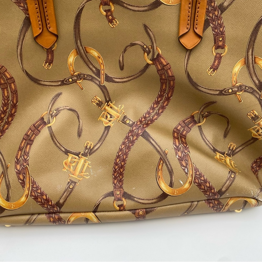 Lauren Ralph Lauren Women’s Brown Saffiano Leather Halstead Equestrian Tote Bag - Picture 10 of 11